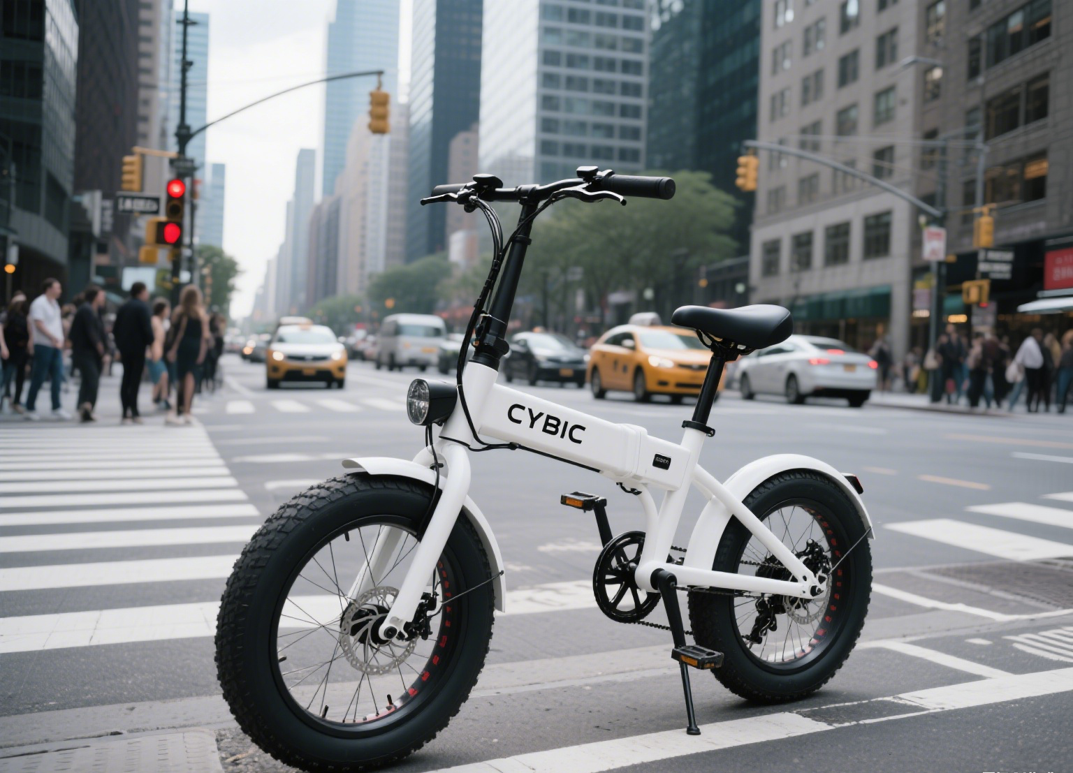 White e - bike on city road