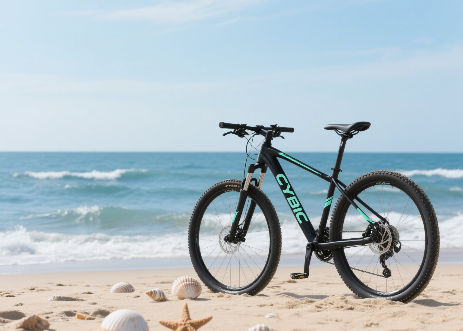 Black bike on beach
